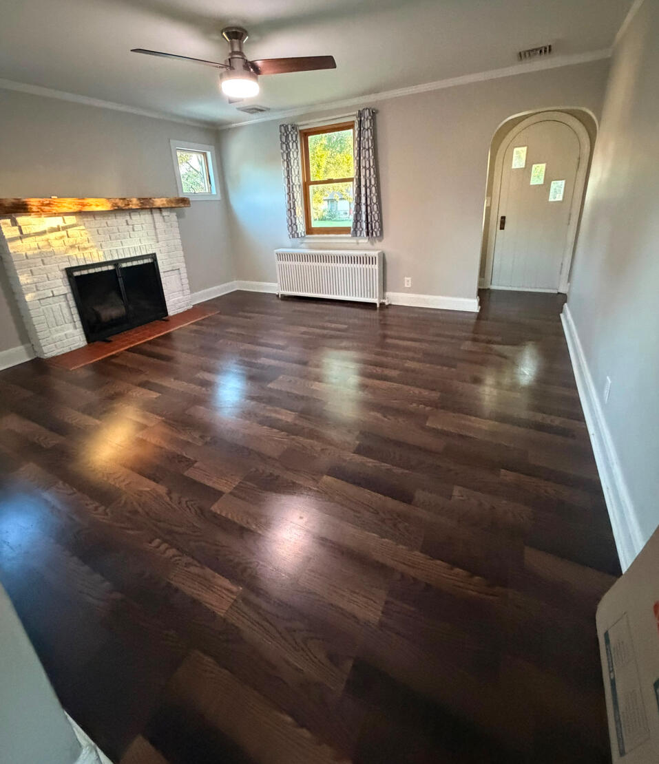 Parquet wood floor cleaned and buffed Parquet wood floor cleaned and buffed