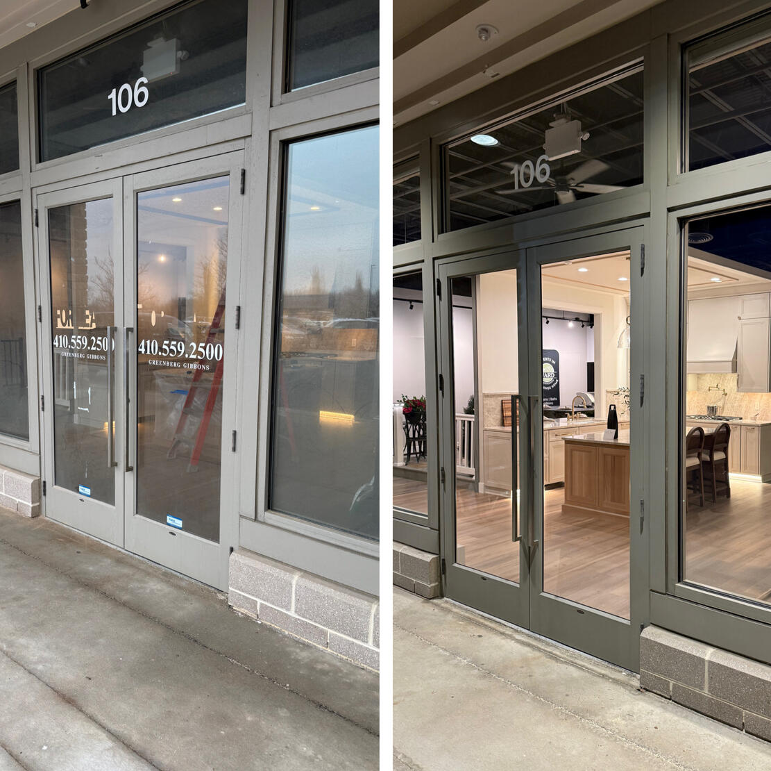 Storefront glass cleaned inside and out